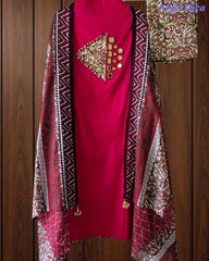 Cotton Applique Mirror Work Unstitched Suit with Printed Tassel Dupatta