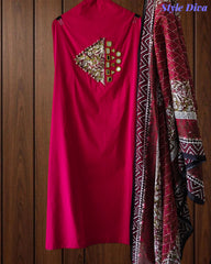 Cotton Applique Mirror Work Unstitched Suit with Printed Tassel Dupatta