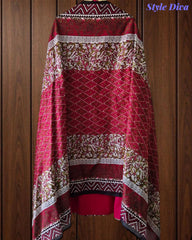 Cotton Applique Mirror Work Unstitched Suit with Printed Tassel Dupatta