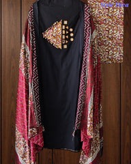 Cotton Applique Mirror Work Unstitched Suit with Printed Tassel Dupatta