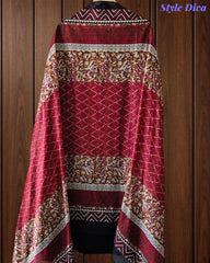 Cotton Applique Mirror Work Unstitched Suit with Printed Tassel Dupatta