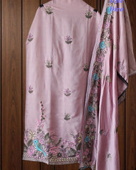 Mul Cotton Kantha Embroidery Unstitched Suit with Kantha Dupatta
