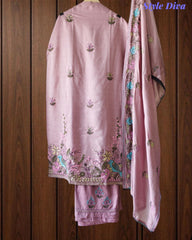 Mul Cotton Kantha Embroidery Unstitched Suit with Kantha Dupatta