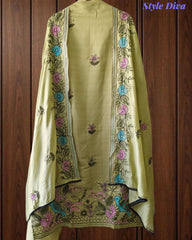 Mul Cotton Kantha Embroidery Unstitched Suit with Kantha Dupatta