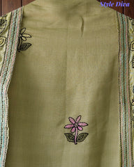 Mul Cotton Kantha Embroidery Unstitched Suit with Kantha Dupatta