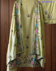 Mul Cotton Kantha Embroidery Unstitched Suit with Kantha Dupatta