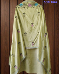 Mul Cotton Kantha Embroidery Unstitched Suit with Kantha Dupatta
