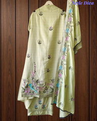 Mul Cotton Kantha Embroidery Unstitched Suit with Kantha Dupatta