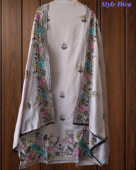 Mul Cotton Kantha Embroidery Unstitched Suit with Kantha Dupatta