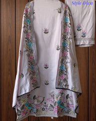 Mul Cotton Kantha Embroidery Unstitched Suit with Kantha Dupatta