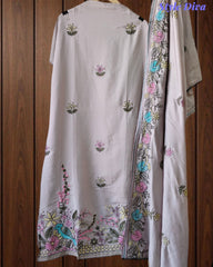 Mul Cotton Kantha Embroidery Unstitched Suit with Kantha Dupatta