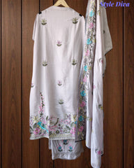 Mul Cotton Kantha Embroidery Unstitched Suit with Kantha Dupatta