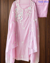 Mul Cotton Embroidered & Pearl Work Unstitched Suit with Embroidered Dupatta
