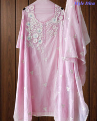 Mul Cotton Embroidered & Pearl Work Unstitched Suit with Embroidered Dupatta