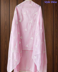Mul Cotton Embroidered & Pearl Work Unstitched Suit with Embroidered Dupatta