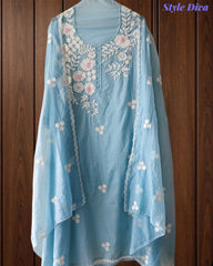 Mul Cotton Embroidered & Pearl Work Unstitched Suit with Embroidered Dupatta