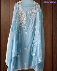 Mul Cotton Embroidered & Pearl Work Unstitched Suit with Embroidered Dupatta