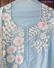 Mul Cotton Embroidered & Pearl Work Unstitched Suit with Embroidered Dupatta