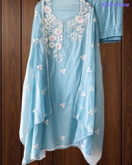 Mul Cotton Embroidered & Pearl Work Unstitched Suit with Embroidered Dupatta