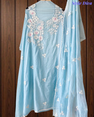 Mul Cotton Embroidered & Pearl Work Unstitched Suit with Embroidered Dupatta