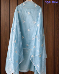Mul Cotton Embroidered & Pearl Work Unstitched Suit with Embroidered Dupatta