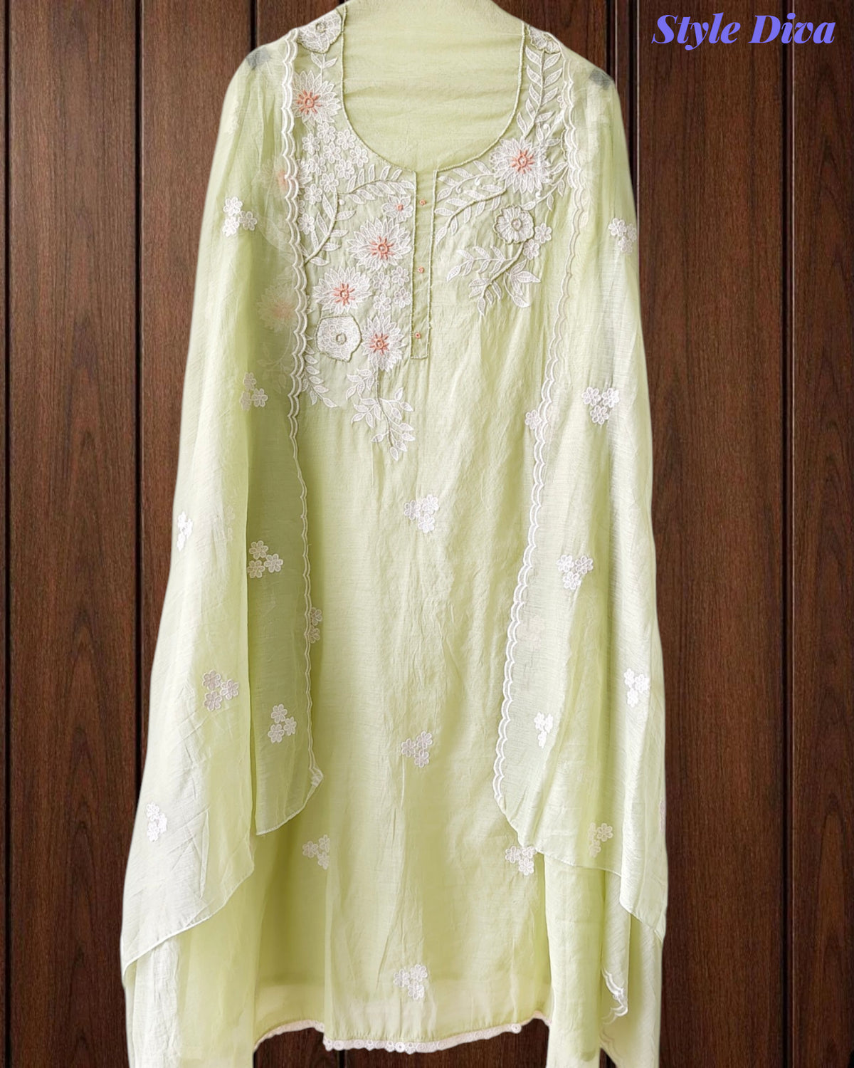 Mul Cotton Embroidered & Pearl Work Unstitched Suit with Embroidered Dupatta
