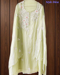 Mul Cotton Embroidered & Pearl Work Unstitched Suit with Embroidered Dupatta