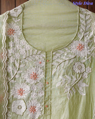 Mul Cotton Embroidered & Pearl Work Unstitched Suit with Embroidered Dupatta