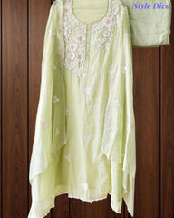 Mul Cotton Embroidered & Pearl Work Unstitched Suit with Embroidered Dupatta