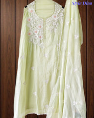 Mul Cotton Embroidered & Pearl Work Unstitched Suit with Embroidered Dupatta