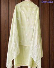 Mul Cotton Embroidered & Pearl Work Unstitched Suit with Embroidered Dupatta
