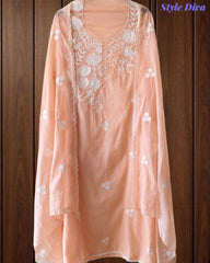 Mul Cotton Embroidered & Pearl Work Unstitched Suit with Embroidered Dupatta