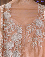 Mul Cotton Embroidered & Pearl Work Unstitched Suit with Embroidered Dupatta