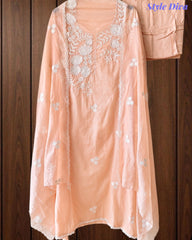 Mul Cotton Embroidered & Pearl Work Unstitched Suit with Embroidered Dupatta