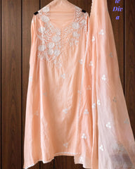 Mul Cotton Embroidered & Pearl Work Unstitched Suit with Embroidered Dupatta