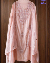 Mul Cotton Embroidered & Pearl Work Unstitched Suit with Embroidered Dupatta