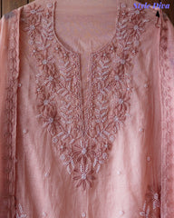 Mul Cotton Embroidered & Pearl Work Unstitched Suit with Embroidered Dupatta