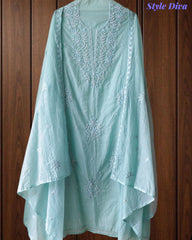 Mul Cotton Embroidered & Pearl Work Unstitched Suit with Embroidered Dupatta