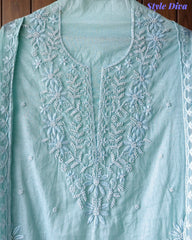 Mul Cotton Embroidered & Pearl Work Unstitched Suit with Embroidered Dupatta