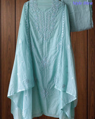 Mul Cotton Embroidered & Pearl Work Unstitched Suit with Embroidered Dupatta