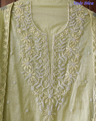 Mul Cotton Embroidered & Pearl Work Unstitched Suit with Embroidered Dupatta