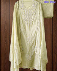 Mul Cotton Embroidered & Pearl Work Unstitched Suit with Embroidered Dupatta