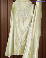 Mul Cotton Embroidered & Pearl Work Unstitched Suit with Embroidered Dupatta