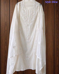 Mul Cotton Embroidered & Pearl Work Unstitched Suit with Embroidered Dupatta
