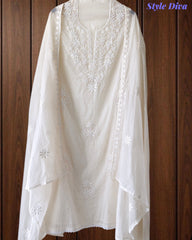 Mul Cotton Embroidered & Pearl Work Unstitched Suit with Embroidered Dupatta