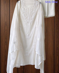 Mul Cotton Embroidered & Pearl Work Unstitched Suit with Embroidered Dupatta