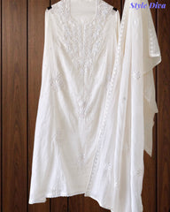 Mul Cotton Embroidered & Pearl Work Unstitched Suit with Embroidered Dupatta