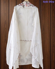 Mul Cotton Embroidered & Schiffli Work Unstitched Suit with Embroidered Dupatta