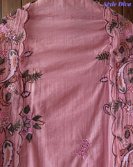Mul Cotton Embroidered & Schiffli Work Unstitched Suit with Embroidered Dupatta
