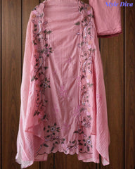 Mul Cotton Embroidered & Schiffli Work Unstitched Suit with Embroidered Dupatta